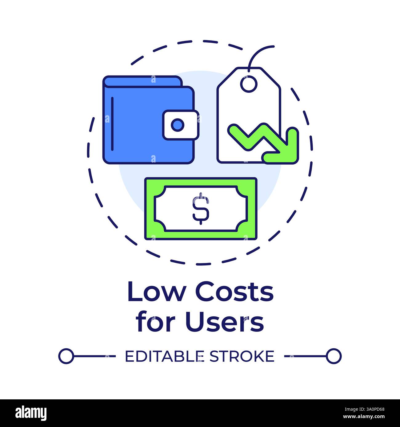 Low costs for users multi color concept icon Stock Vector
