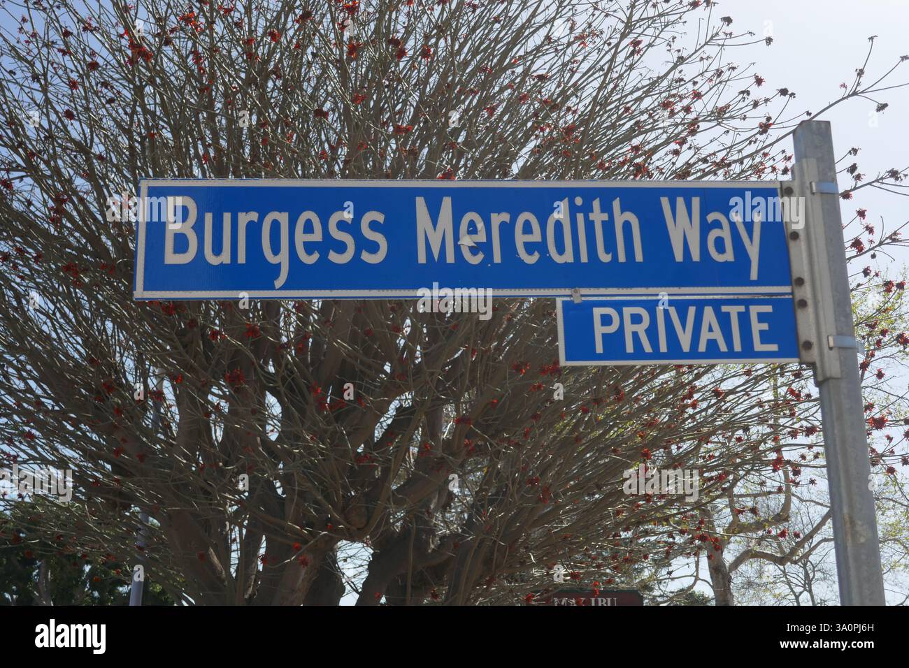 Meredith Sign Malibu, California, USA 4th March 2025 Burgess Meredith Way Private ...