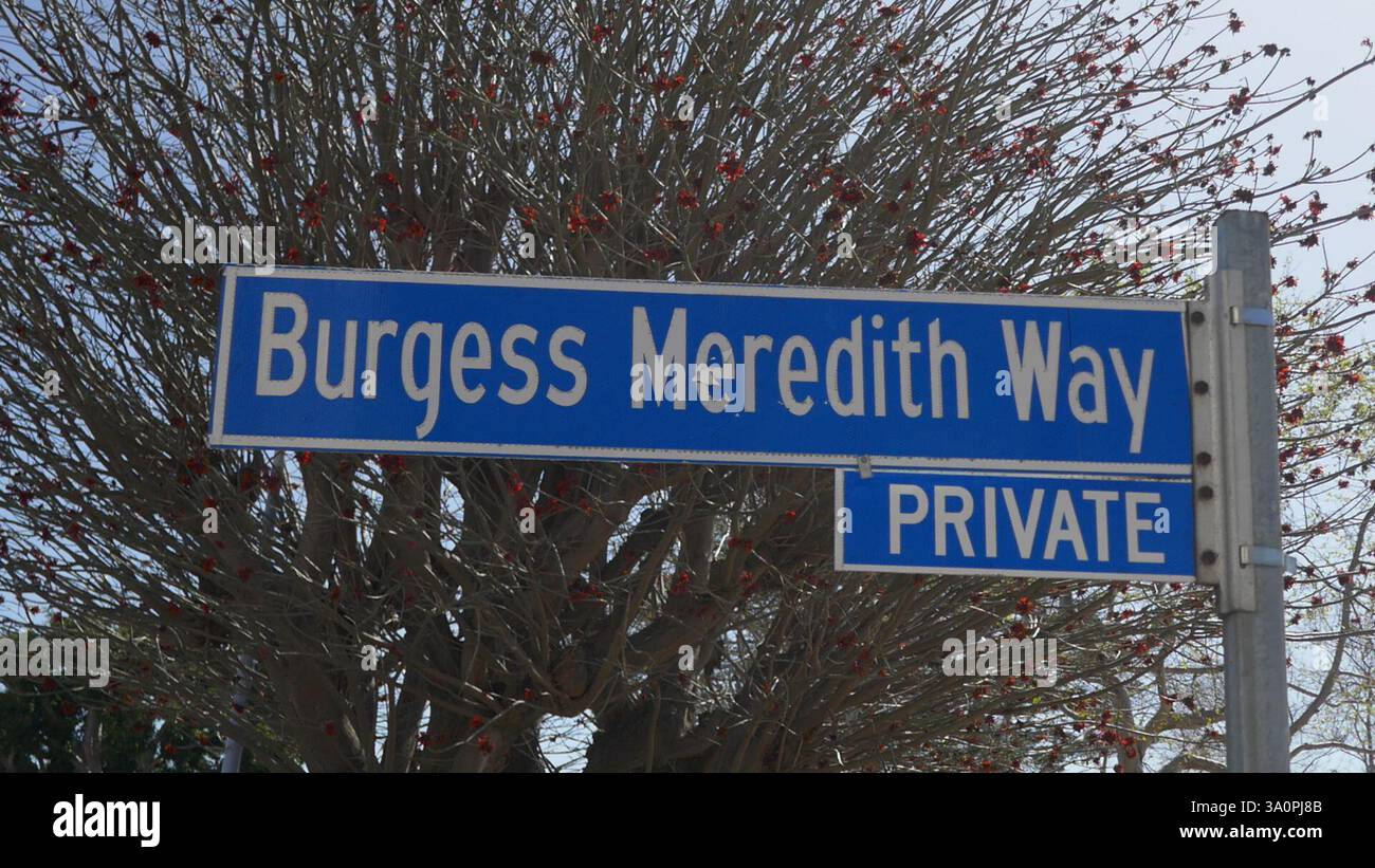 Meredith Sign Malibu, California, USA 4th March 2025 Burgess Meredith Way Private ...