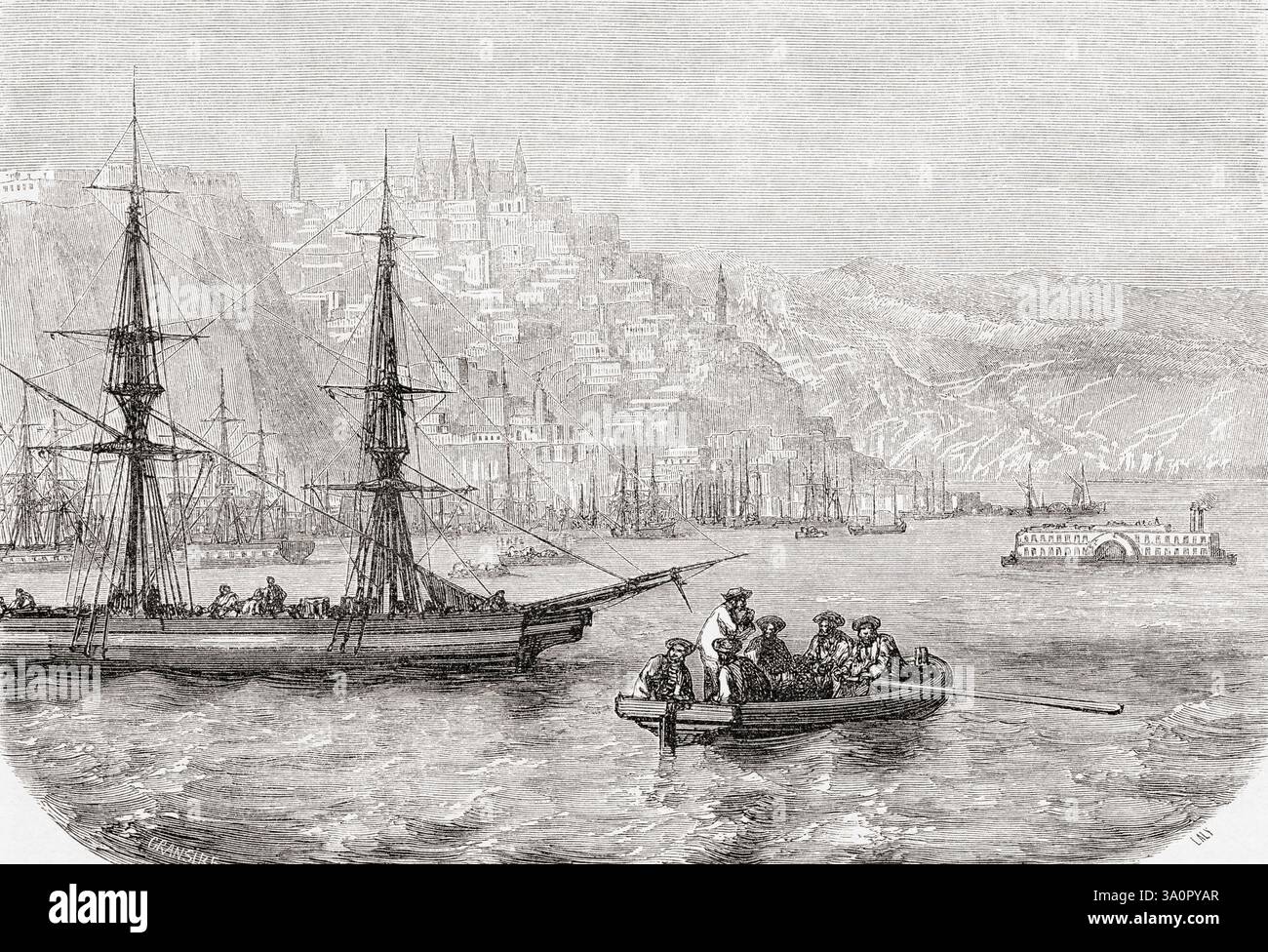 View of Quebec, Canada, 19th century.  From Voyage dans l'Amerique Septentrionale by M.L. Deville, Etats-Unis et Canada, 1854 - 1855 or Journey to North America by M.L. Deville, United States and Canada, 1854 - 1855. Featured in Le Tour du Monde, published 1861. Stock Photo