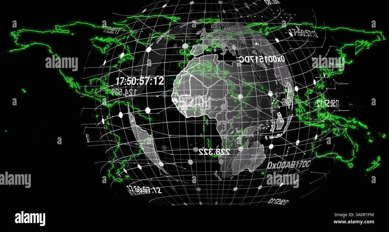Image of data processing and globe over world map Stock Photo - Alamy