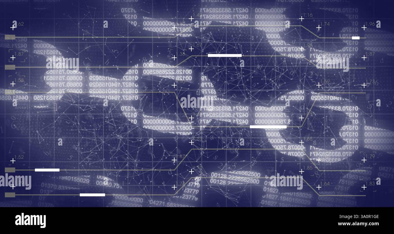 Image of data processing and chains over shapes moving Stock Photo