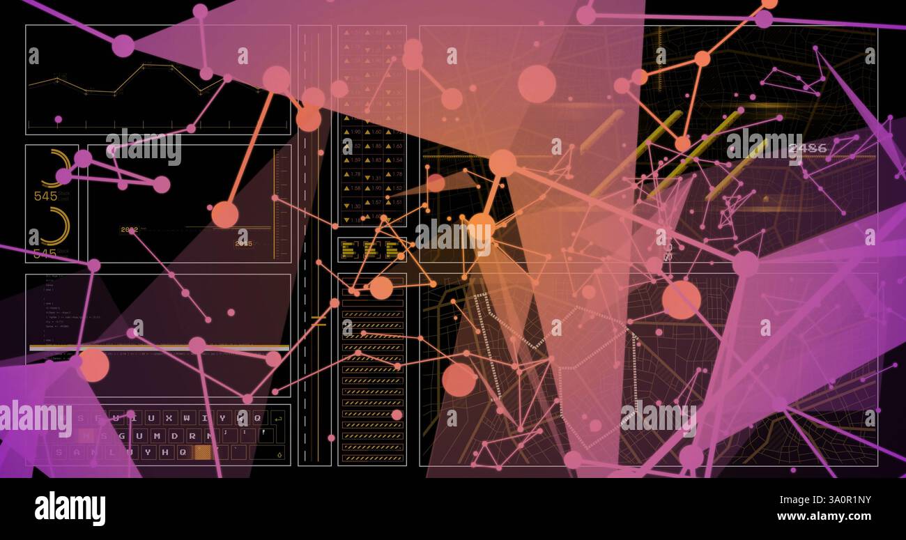 Network of connections and data processing image over digital interface Stock Photo