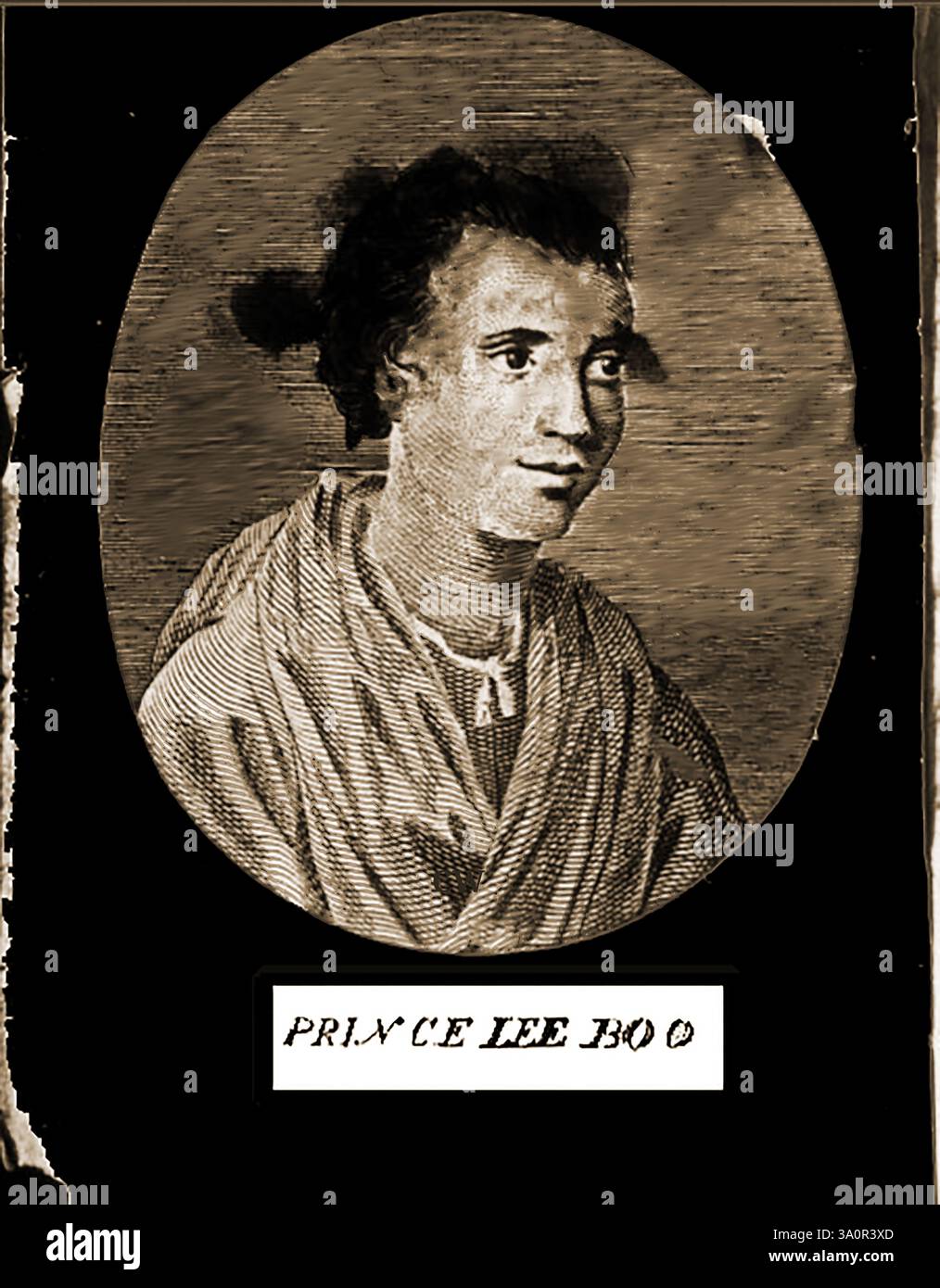 A  very old and unusual 'true likeness' portrait of Prince Lee Boo or Lebu  (c.1764 -1784)  of  the Micronesian Kingdom of Palau (then  called the Pelew Islands) . He was the second son of Abba Thulle (Ibedul), the ruler of Koror.  He was one of the first people from the Pacific Islands to visit Great Britain, though he arrive around ten years after   the Tahitian native  Omai. Unfortunately Lee Boo died aged 20 of smallpox  only six months after his arrival in London and was  buried at St Mary's Church, Rotherhithe. -- ミクロネシアのパラオ王国（当時はペリュー諸島と呼ばれていた）のリー・ブーまたはレブ王子（1764年頃 - 1784年）の非常に古く珍しい肖像画。 Stock Photo