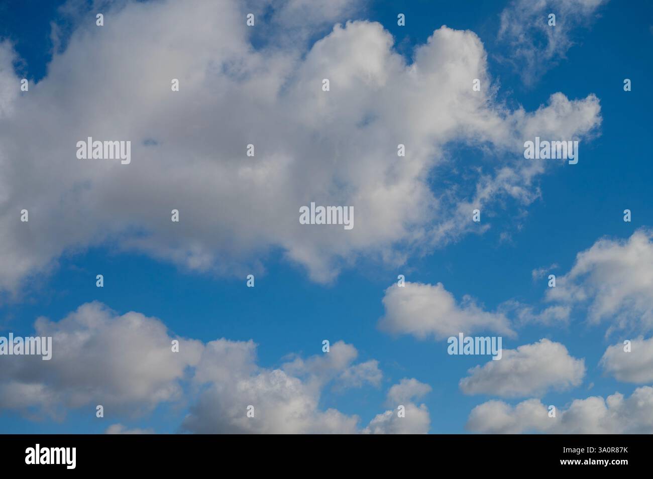Blue 'Simpsons Sky' - clear blue sky with white fluffy clouds Stock Photo