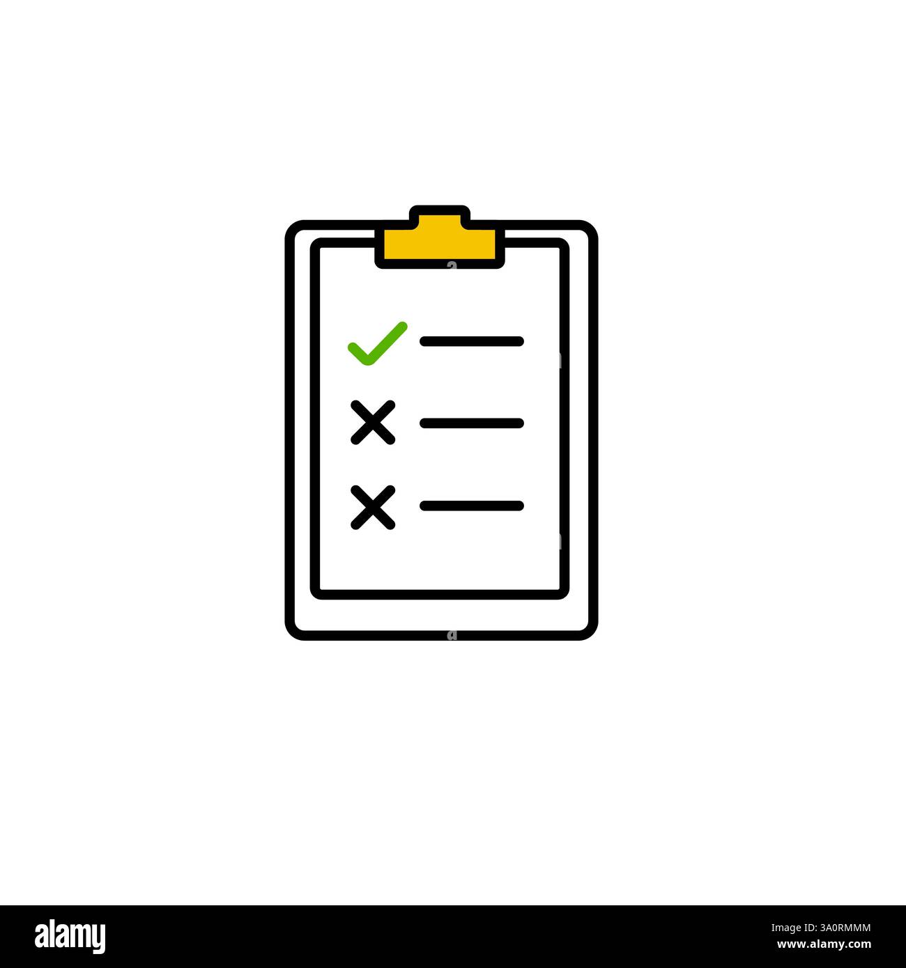 Checklist clipboard icon with green check mark and black cross symbols ...