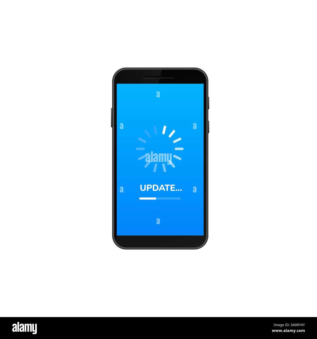 Smartphone display update process loading icon with progress bar in centered closeup view Stock Vector