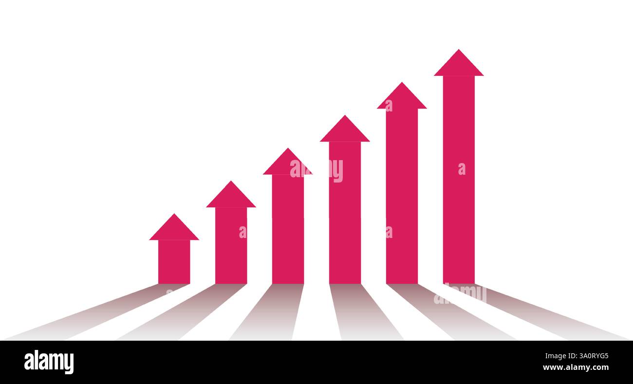 Graph with an increase and growth arrows. Diagram with the progress of ...