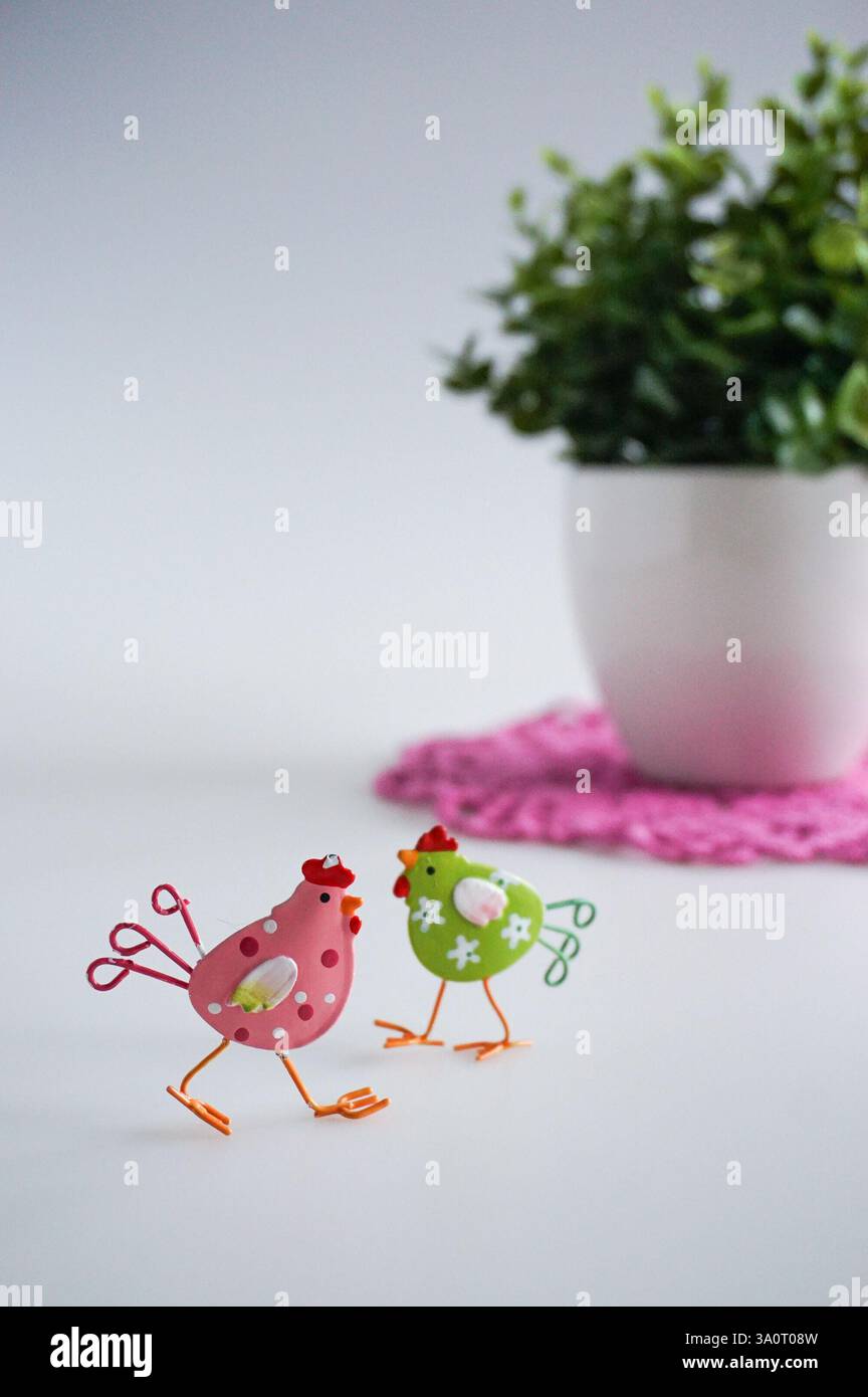 Easter decorations on the table close up. Easter background. Stock Photo
