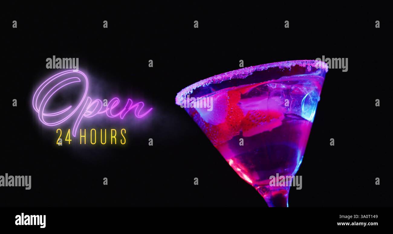 Image of open 24 hours text over drink Stock Photo