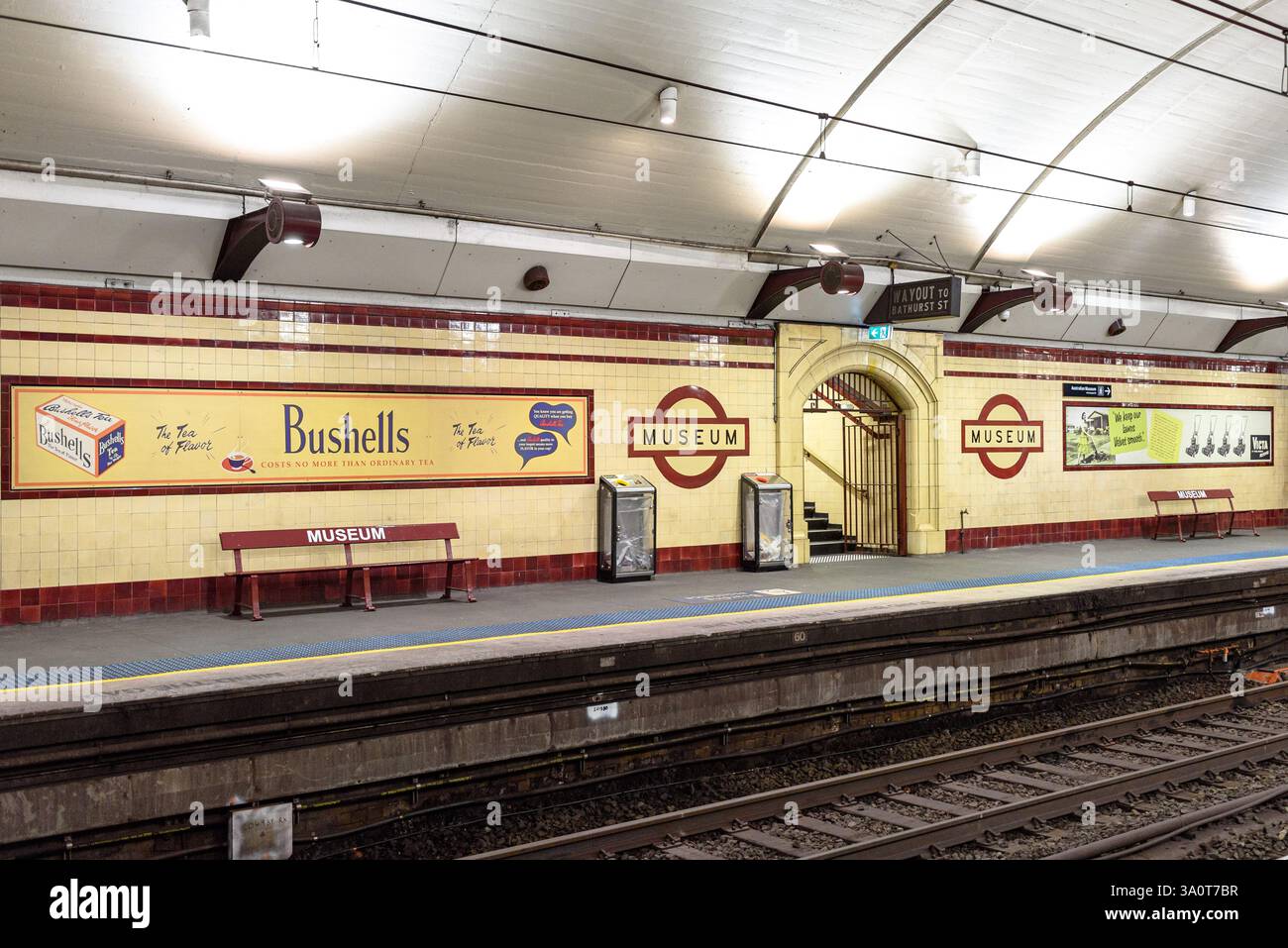 The exit from Museum Station with retro Bushells and Victa ...