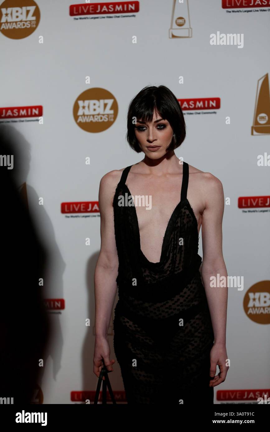 Adult film actress Stoya arrives at the 2016 Xbiz awards at Hotel J.W