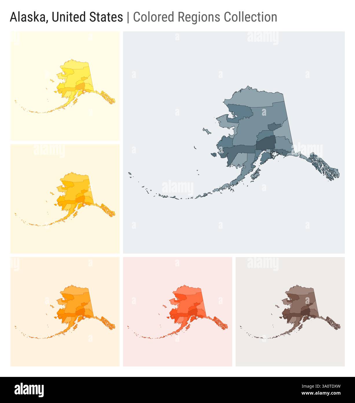 Alaska United States Map collection - Alaska United States Map Collection State Shape Colored Counties Blue Grey Yellow Amber Orange Deep Orange Brown Color Palettes 3A0TDXW 