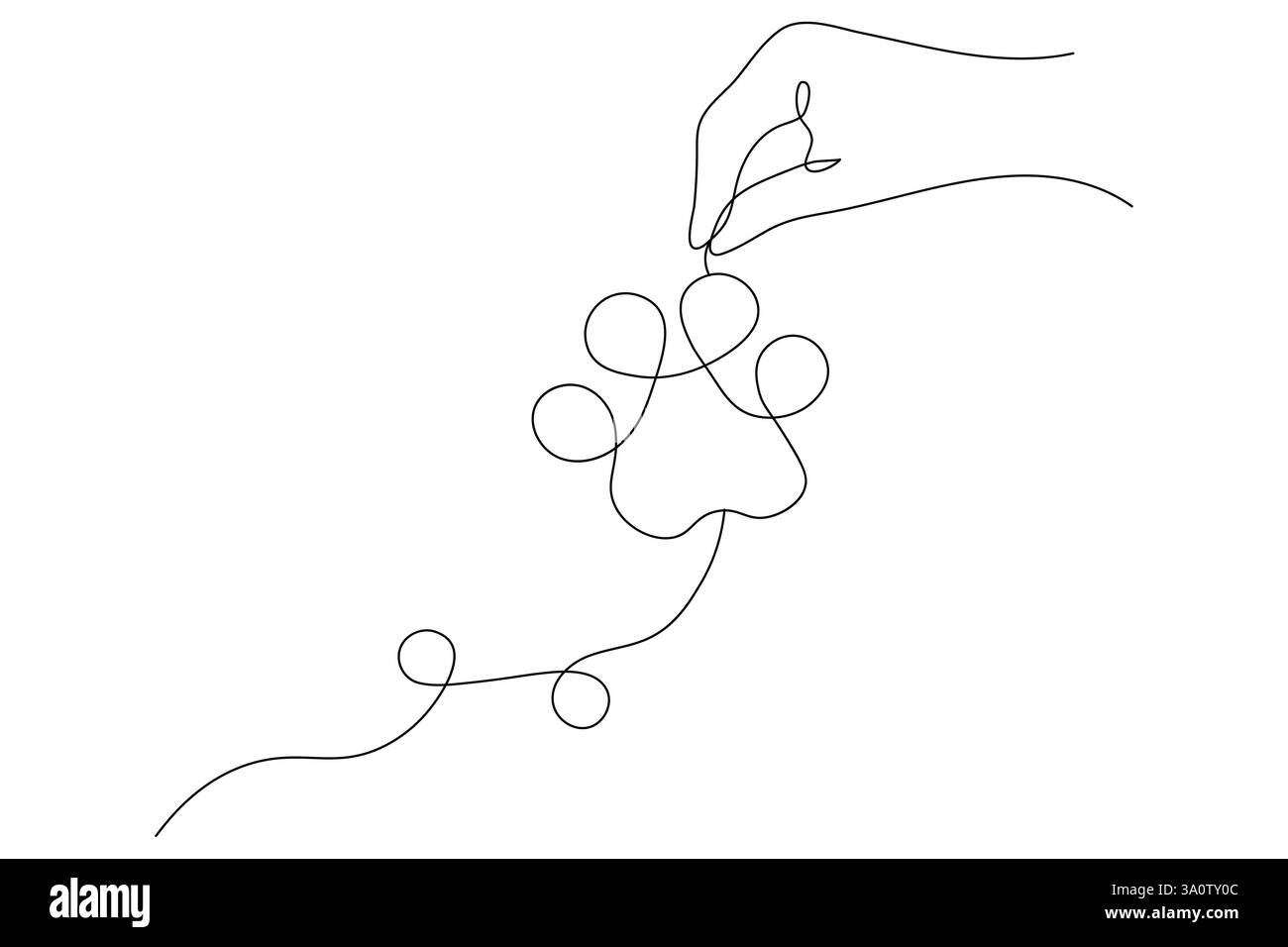 Dog paw continuous one line art and isolated outline vector ...