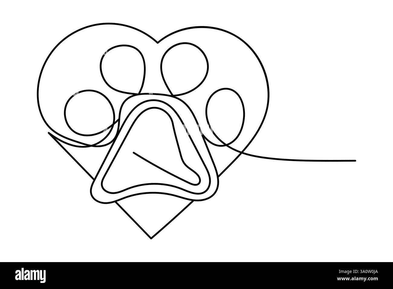 Dog paw continuous one line art and isolated outline vector ...