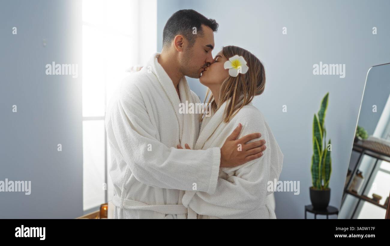 Hispanic couple in robes hi-res stock photography and images - Alamy