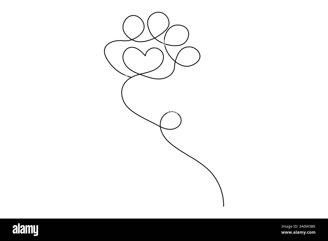 Dog paw continuous one line art and isolated outline vector ...