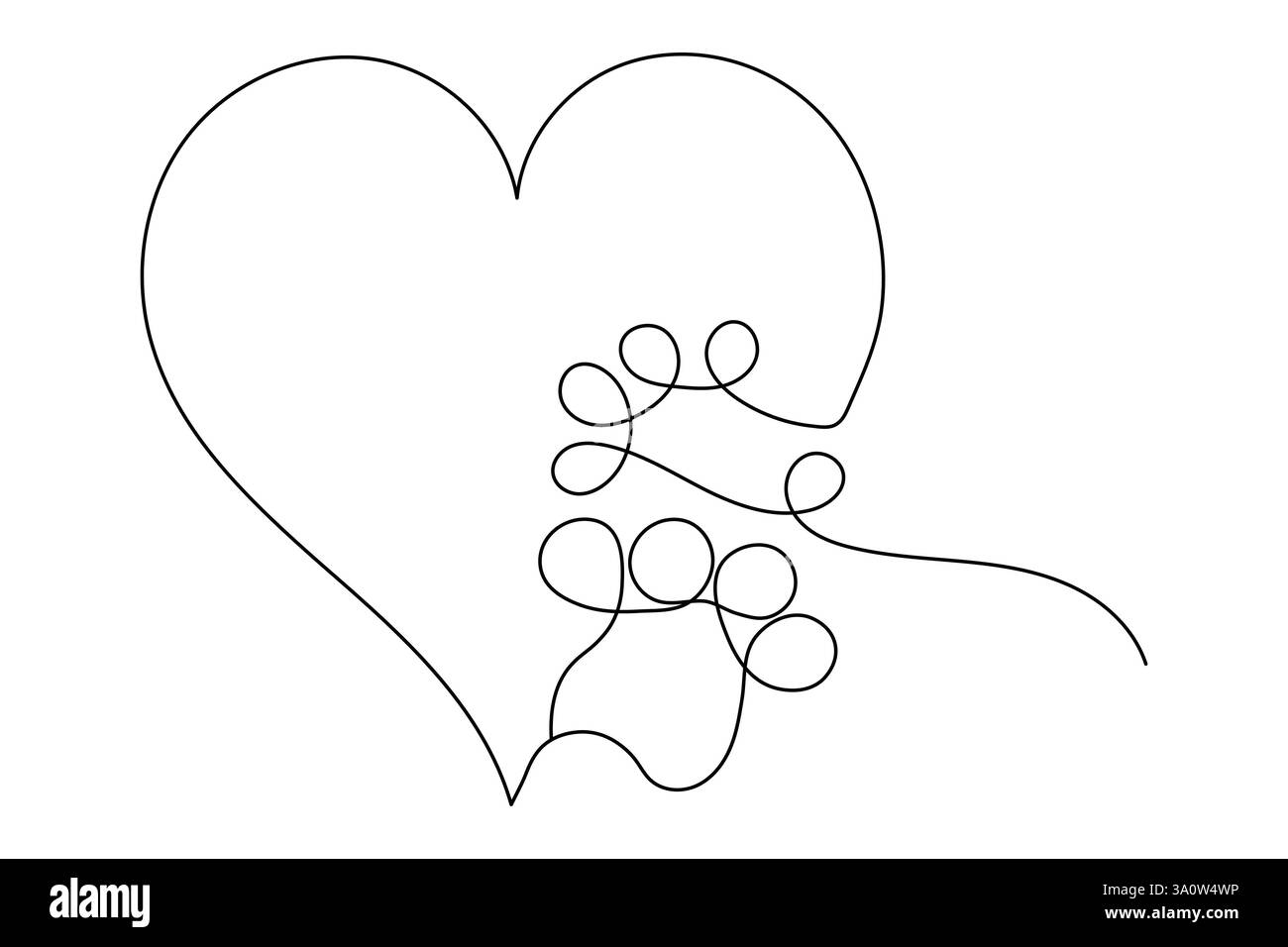 Dog paw continuous one line art and isolated outline vector ...