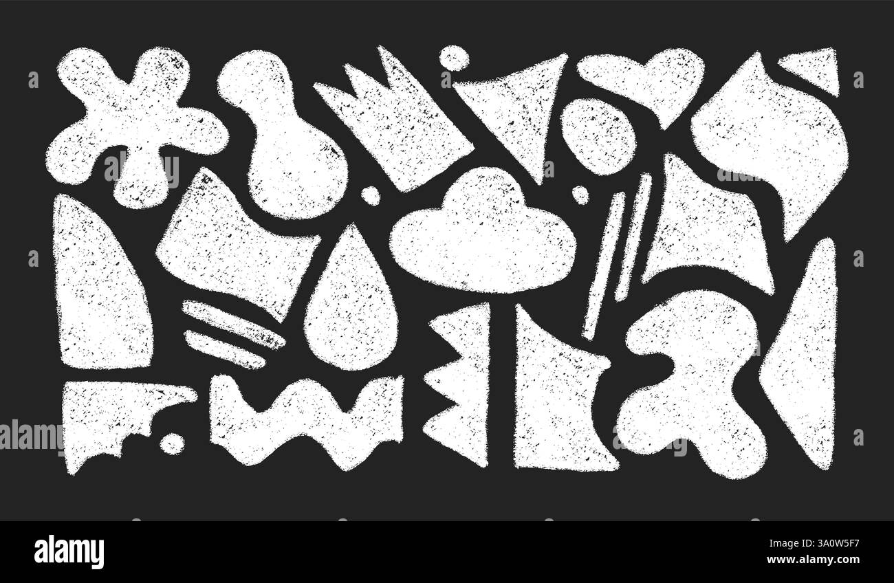 Chalk kids abstract figures with grunge rough texture. Outline organic ...