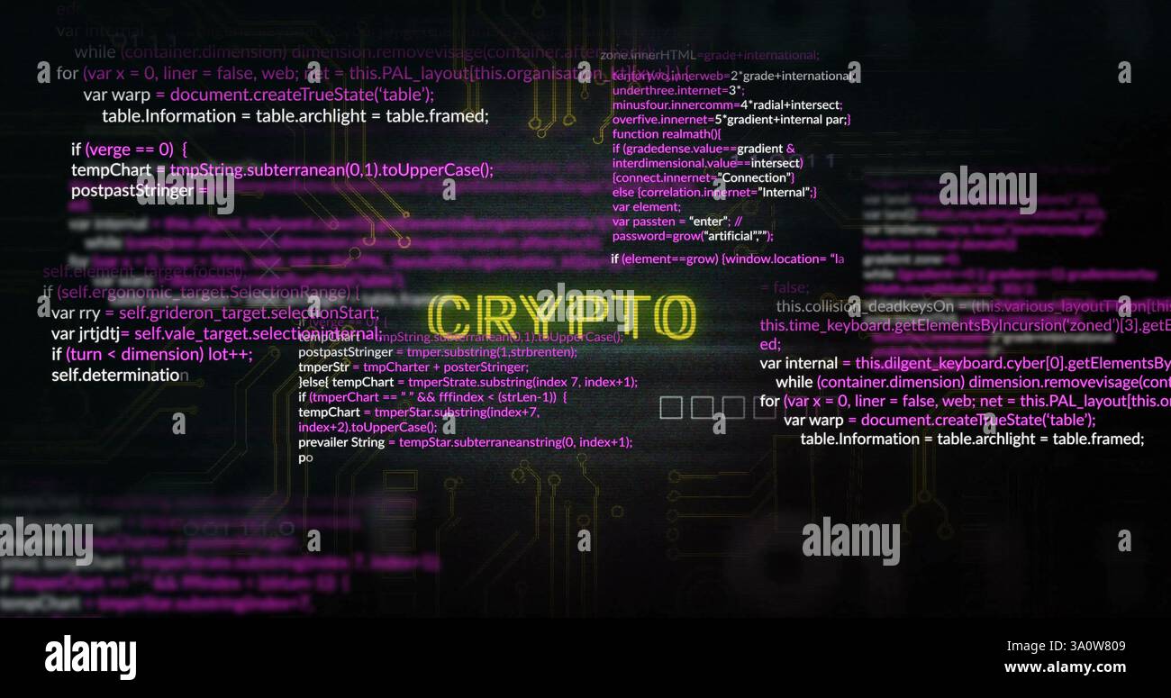Image of data processing over connections and crypto text Stock Photo