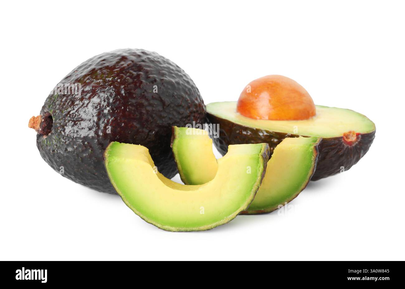 Whole and cut avocados isolated on white Stock Photo - Alamy