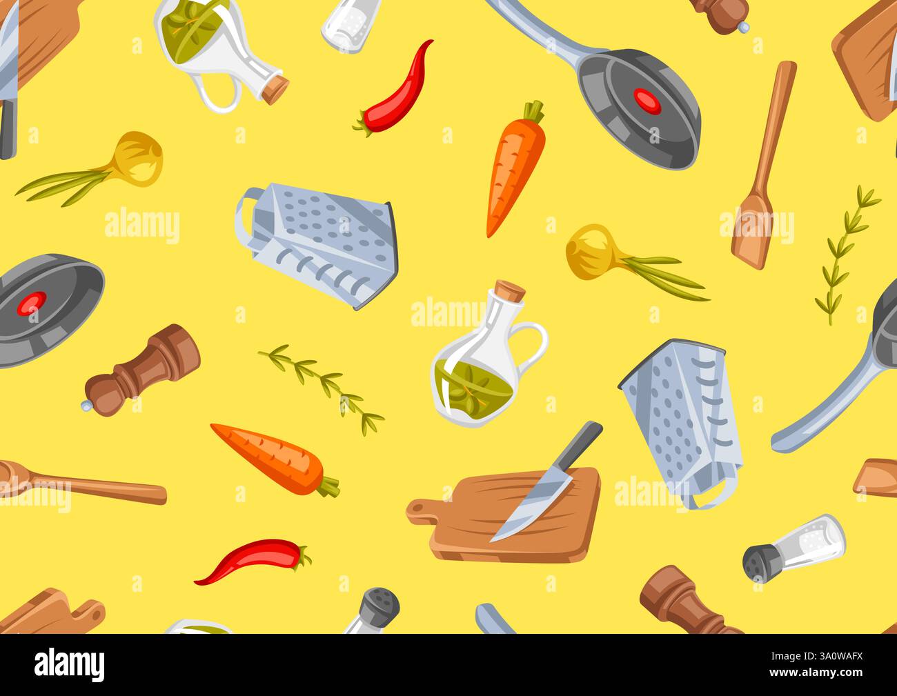 Pattern with kitchen utensils. Cooking tools for home and recipe items. Stock Vector