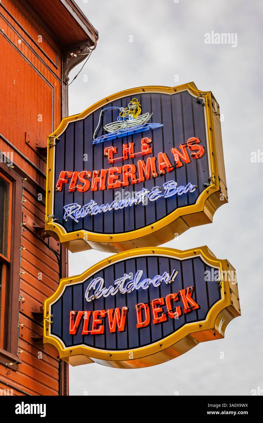 The Fisherman's Restaurant and Bar sign at Miners Landing in Seattle ...