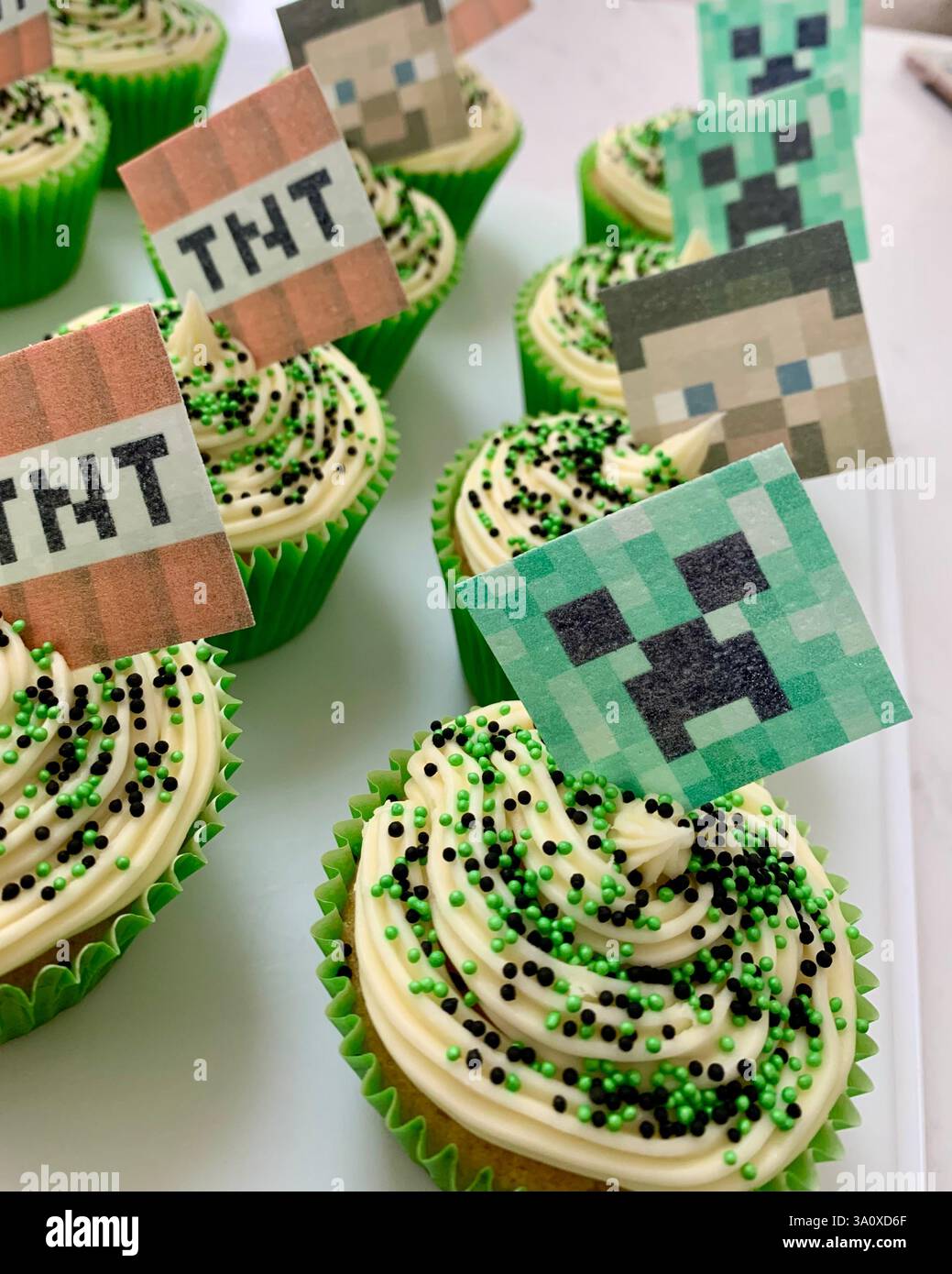 Minecraft themed party children's cupcakes - Smartphone Captured Stock Image