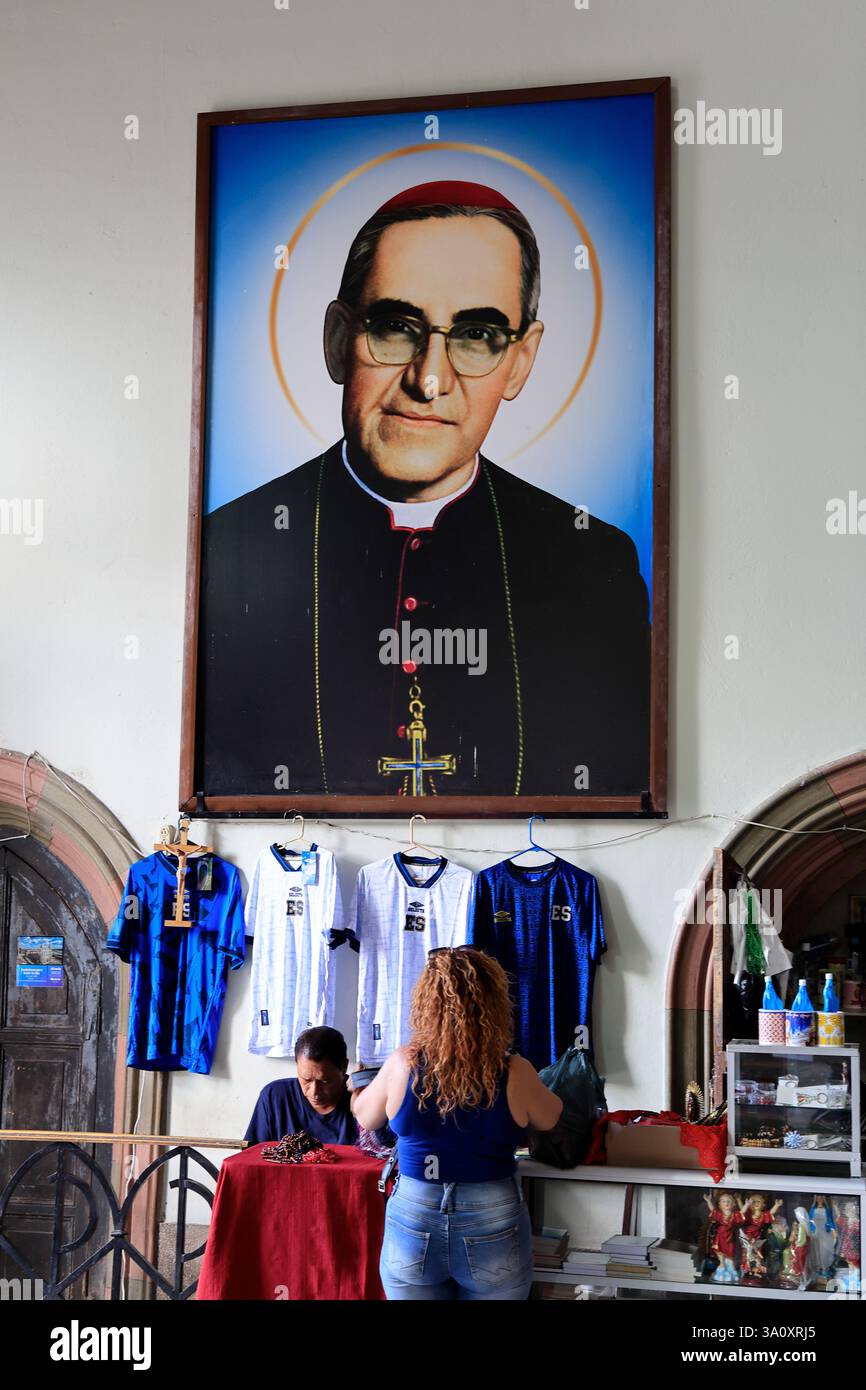 A framed portrait of archbishop óscar romero, a national hero who was ...