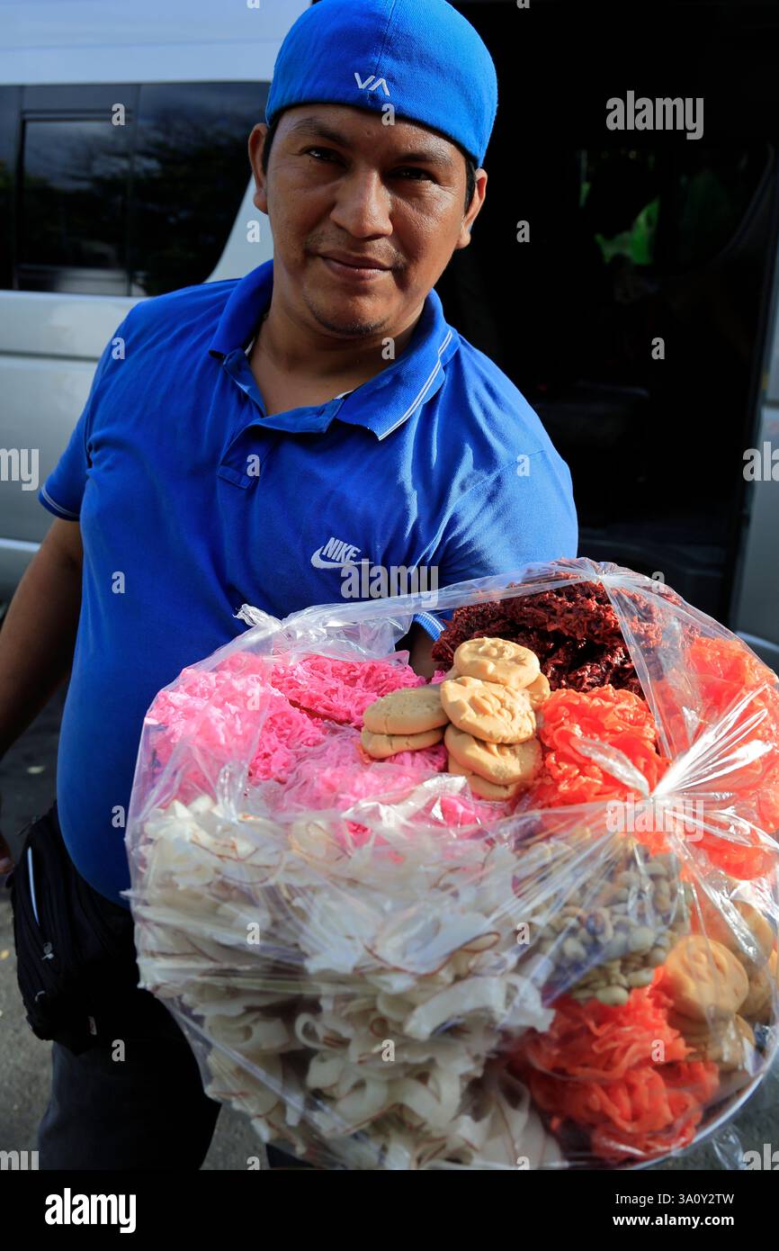 A man selling cajetas and cookies in Masaya Volcano National Park.Masaya.Nicaragua Stock Photo