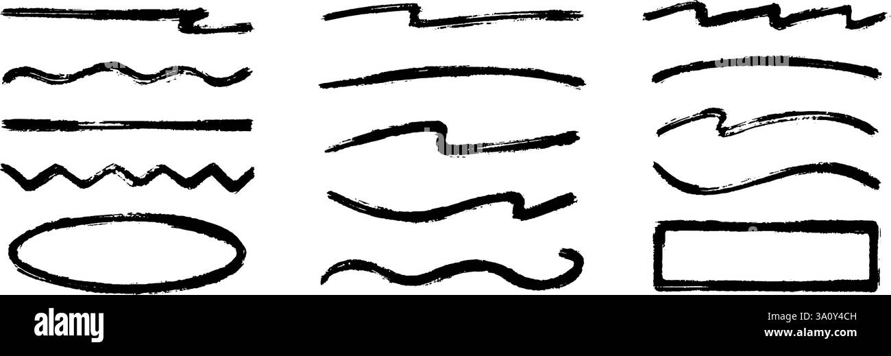 Straight, zigzag and wavy paint line set. Sketch brush stroke and ...