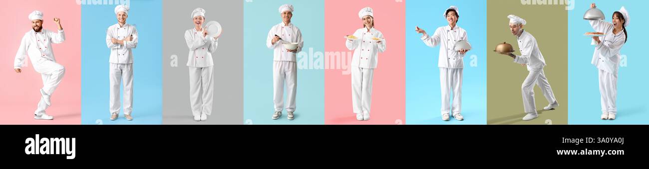 Set of many chefs on color background Stock Photo - Alamy