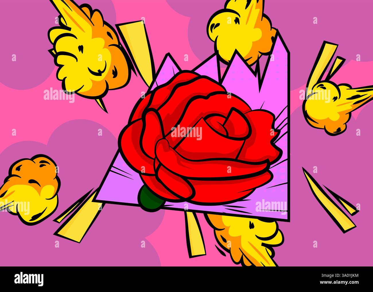 Cartoon Red Rose, comic book Holiday. Retro vector comics pop art ...