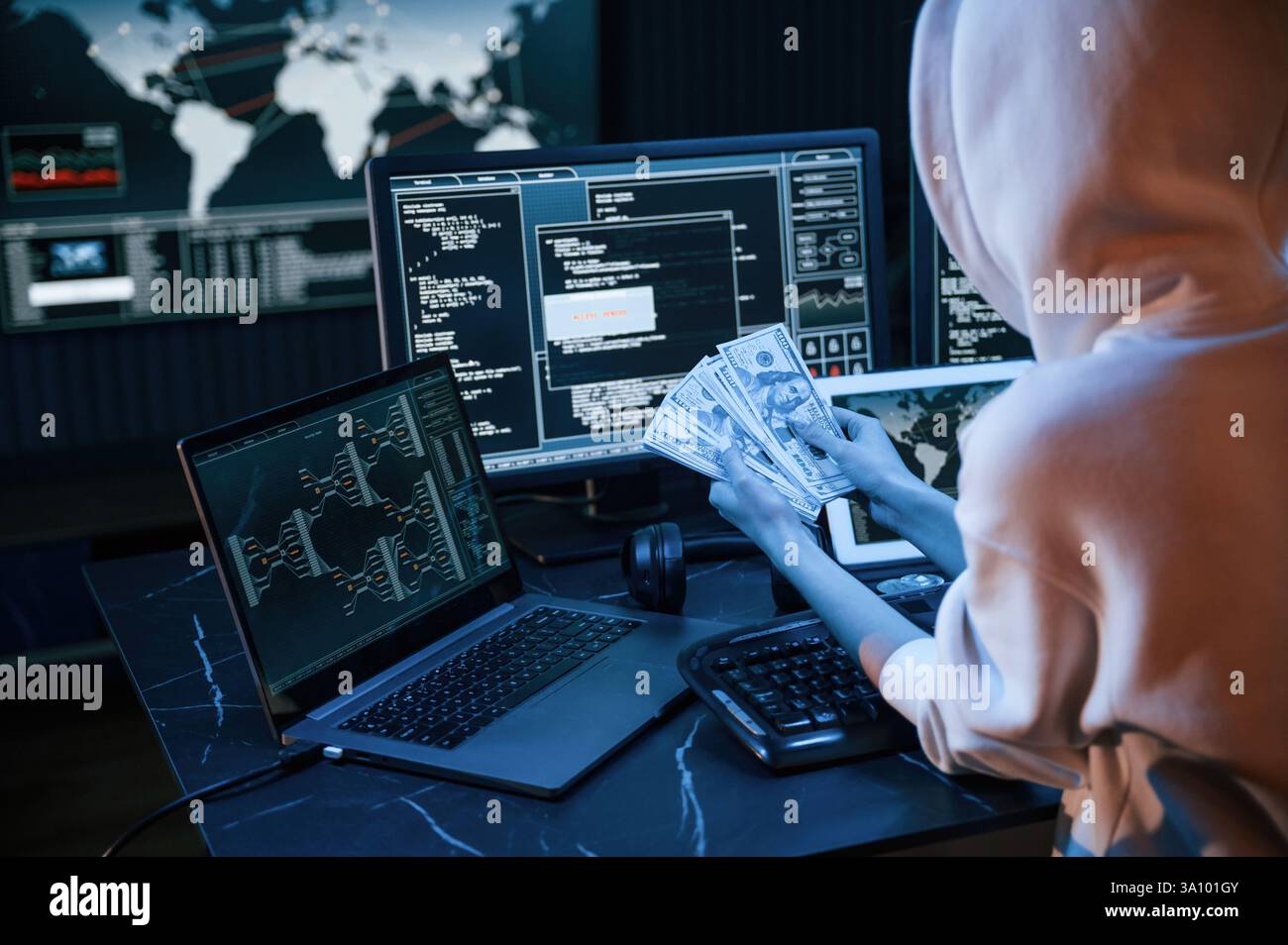 Back view female hacker hi-res stock photography and images - Alamy