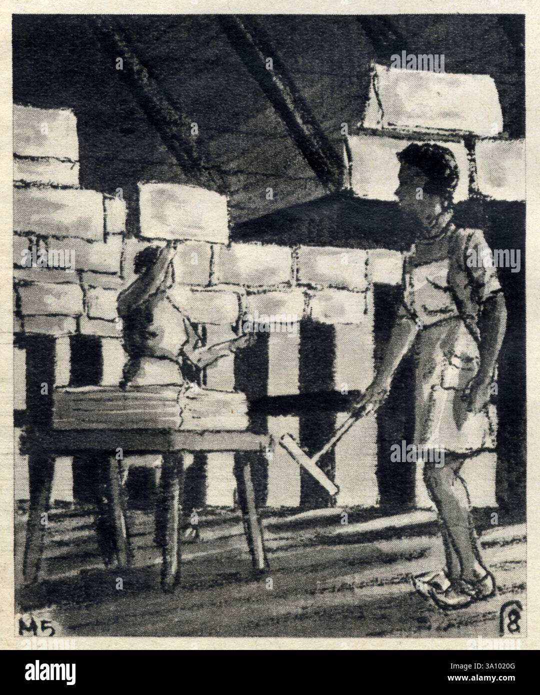 Vieux chiffons, beaux papiers. pendues sur des cordes de coco, les feuilles sèchent dans l'étendoir où l'air circule librement à l'abri du soleil Stock Photo