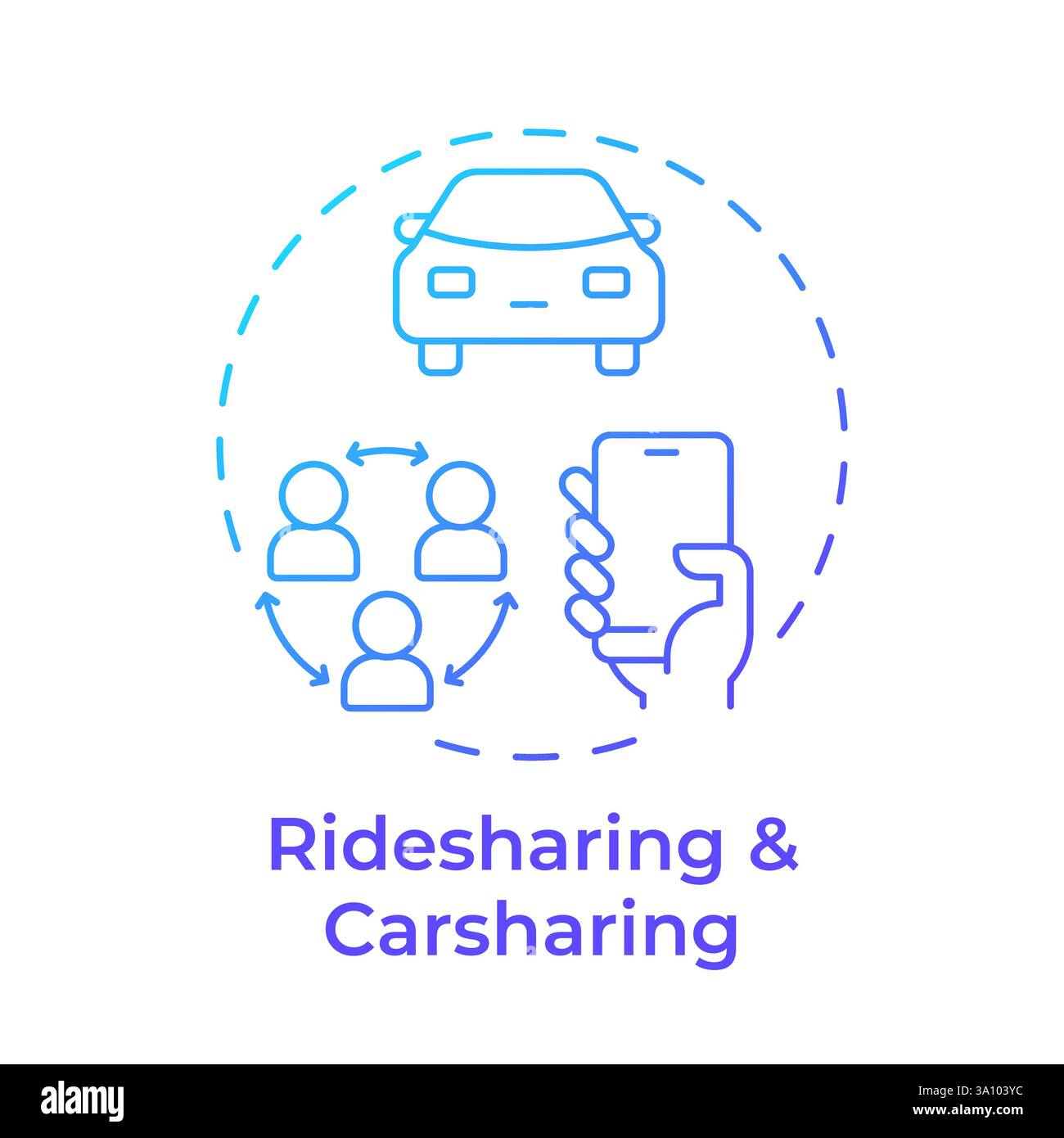 Ridesharing and carsharing blue gradient concept icon Stock Vector