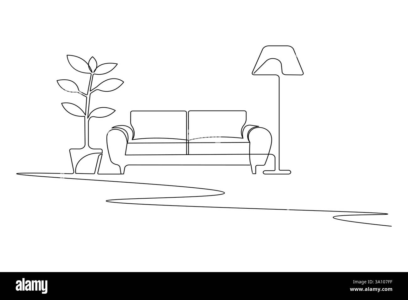 Living room sofa with lamp and potted plant one line art and minimalist ...