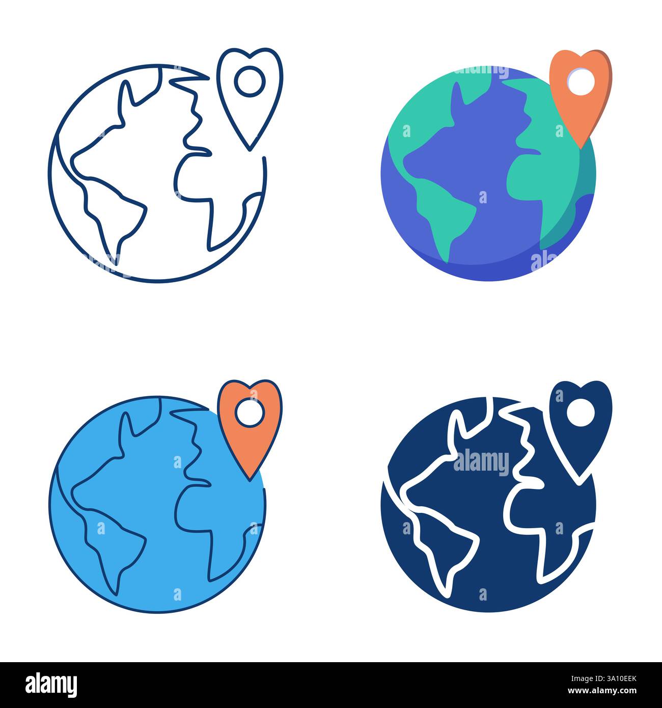 Geographical identity icon set in flat and line style. Geography of ...