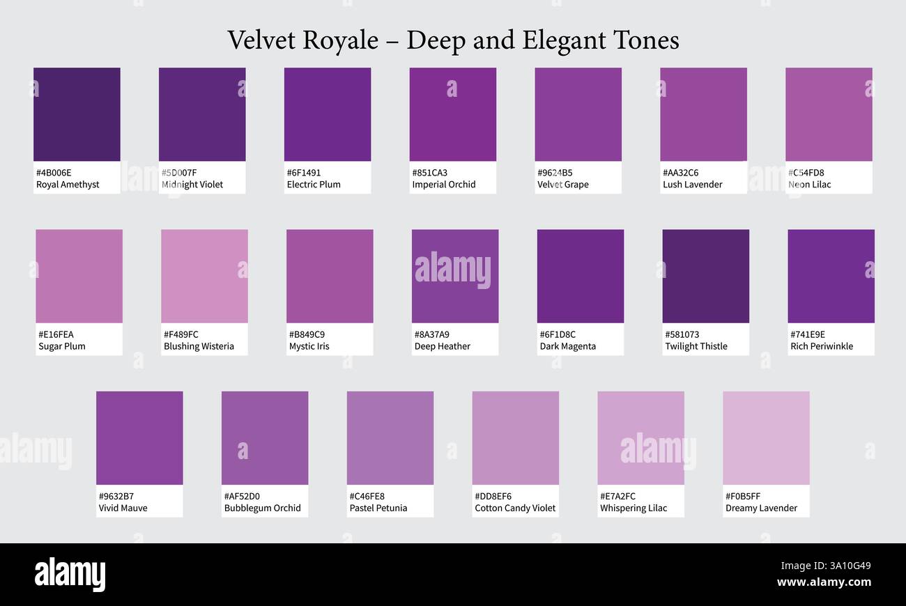 Color Palettes 20 Shades of Purple and Violet - Velvet Royale, Deep and ...
