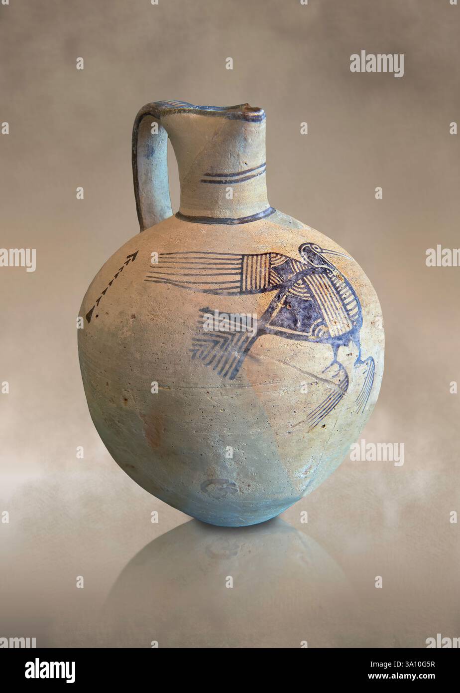 Ancient Greek Cypriot geometric pottery Jug with a dark painted bird ...