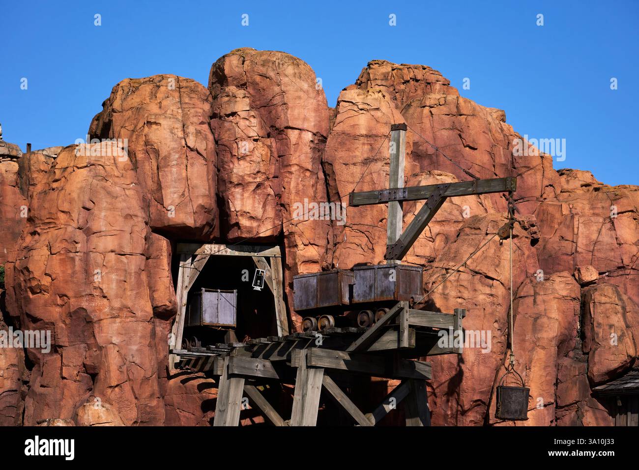 A big Thunder mountain railroad theme park with wooden rocks Stock ...
