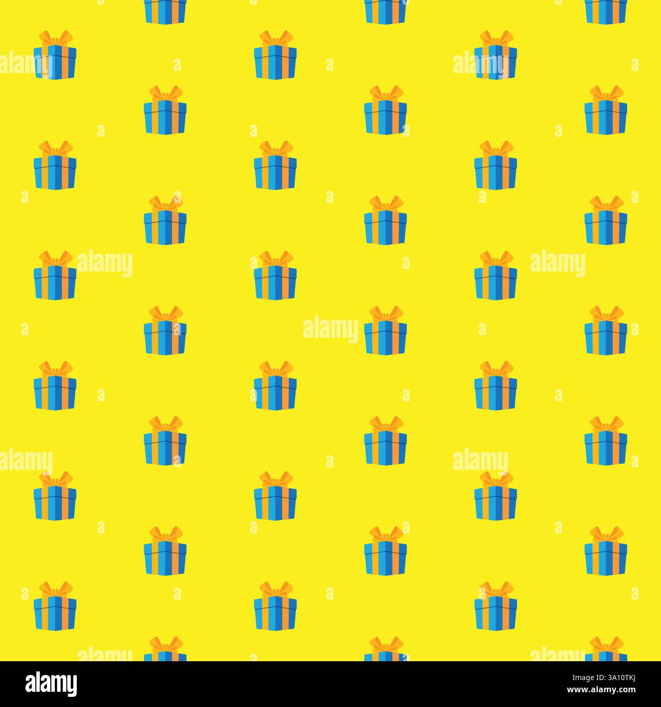 Blue Gift boxes with red ribbon seamless pattern vector with yellow background Stock Vector