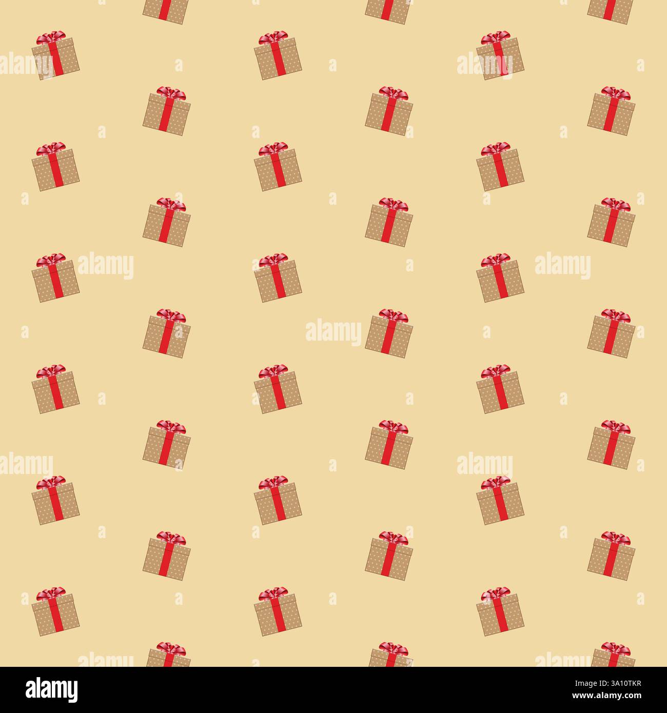 light brown Gift boxes with red ribbon seamless pattern vector light background Stock Vector