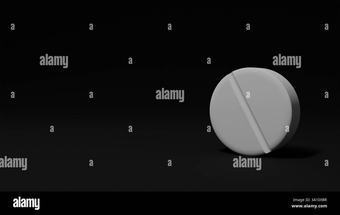 3d model of a white round tablet on a black background, tablet ...