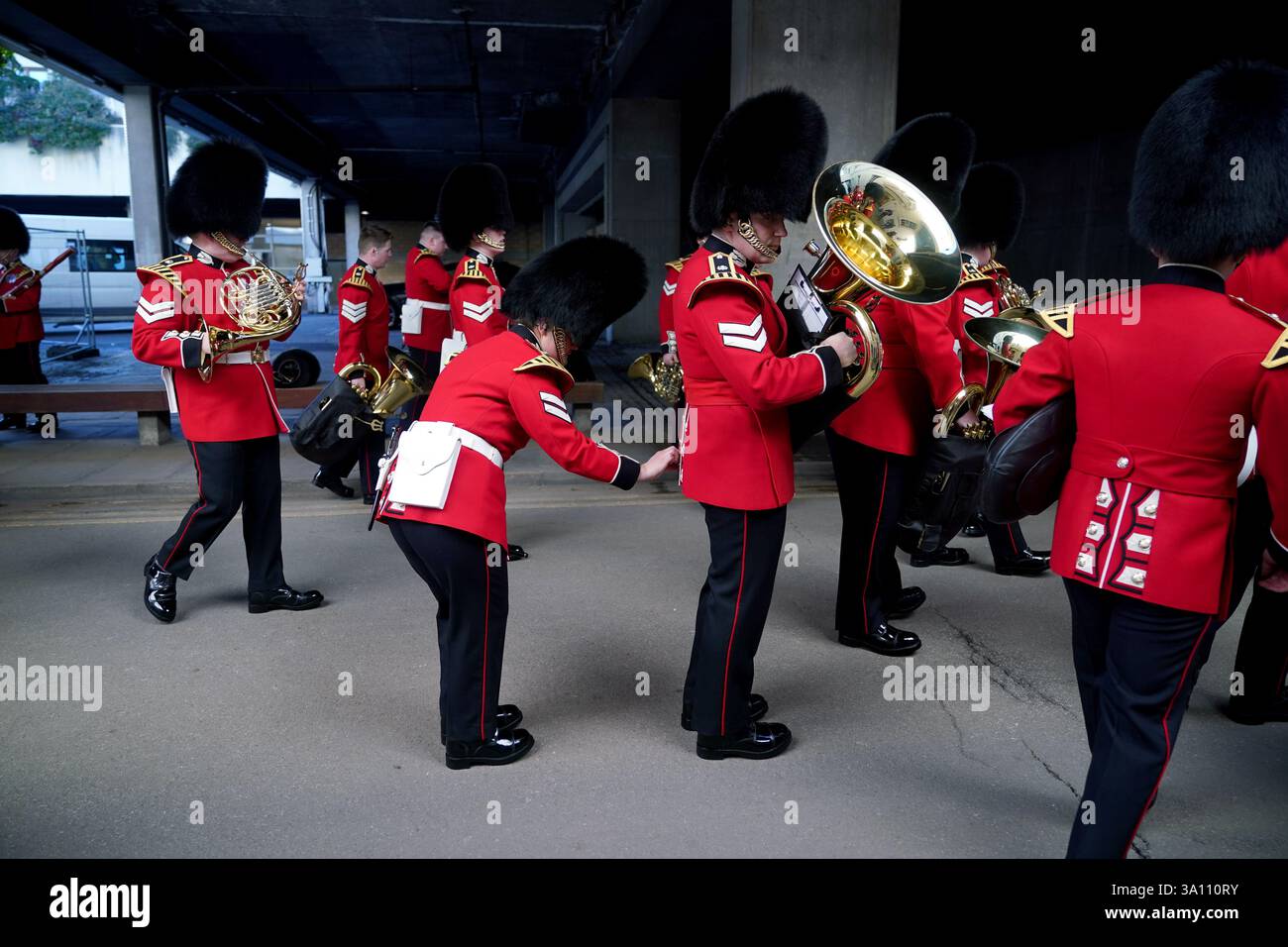 F Company Scots Guards prepare for an inspection by General Officer