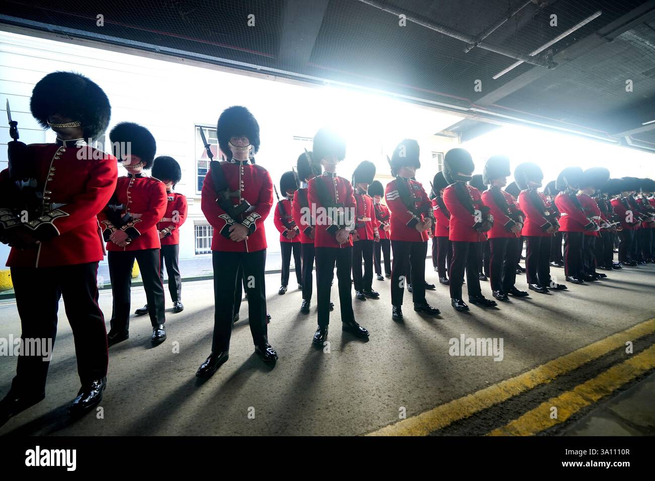F Company Scots Guards prepare for an inspection by General Officer