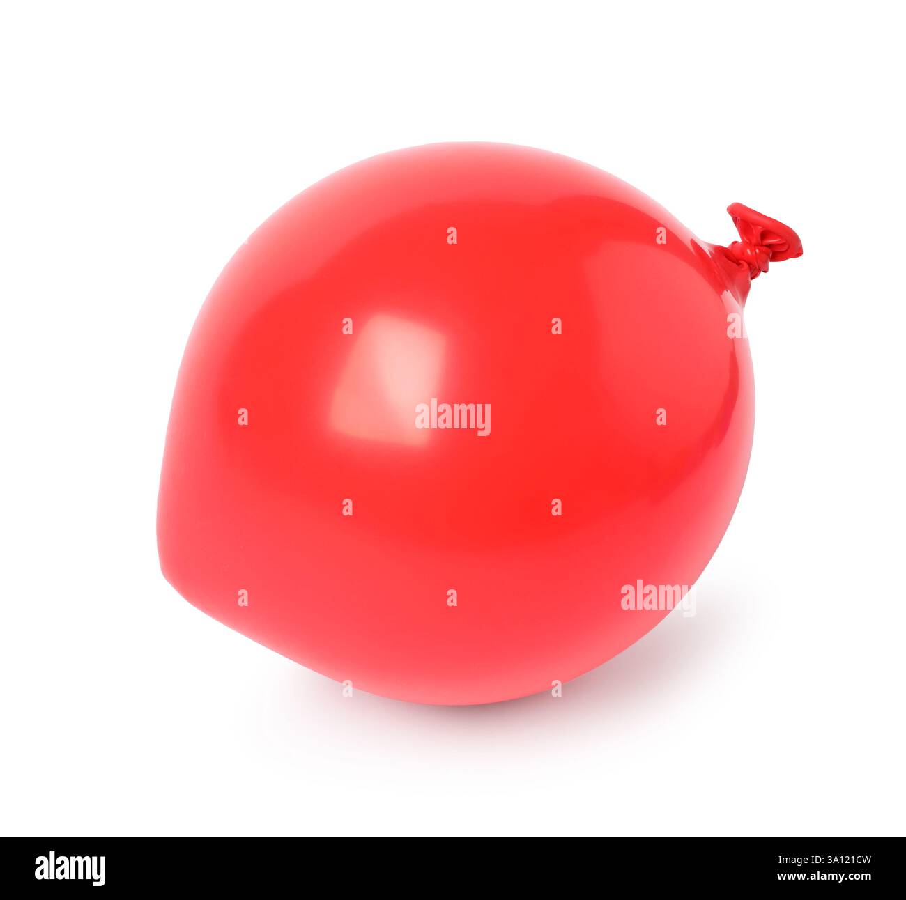 One red half deflated balloon isolated on white Stock Photo - Alamy