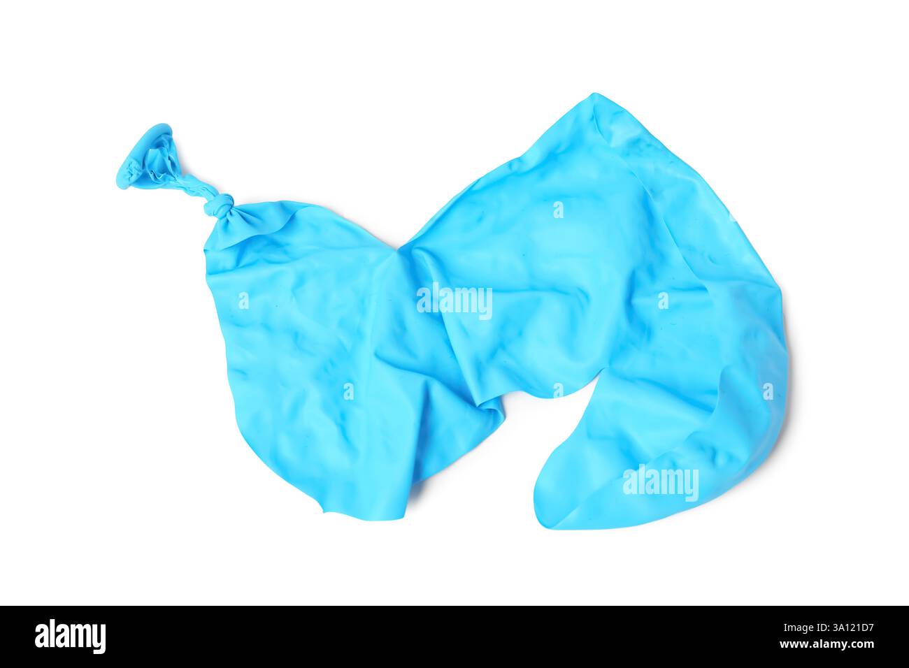 One blue popped balloon isolated on white Stock Photo
