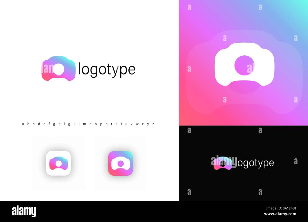 Minimalist gradient camera logo, symbolizing modern photography, media, and digital creativity. Perfect for photography businesses, content creators Stock Vector