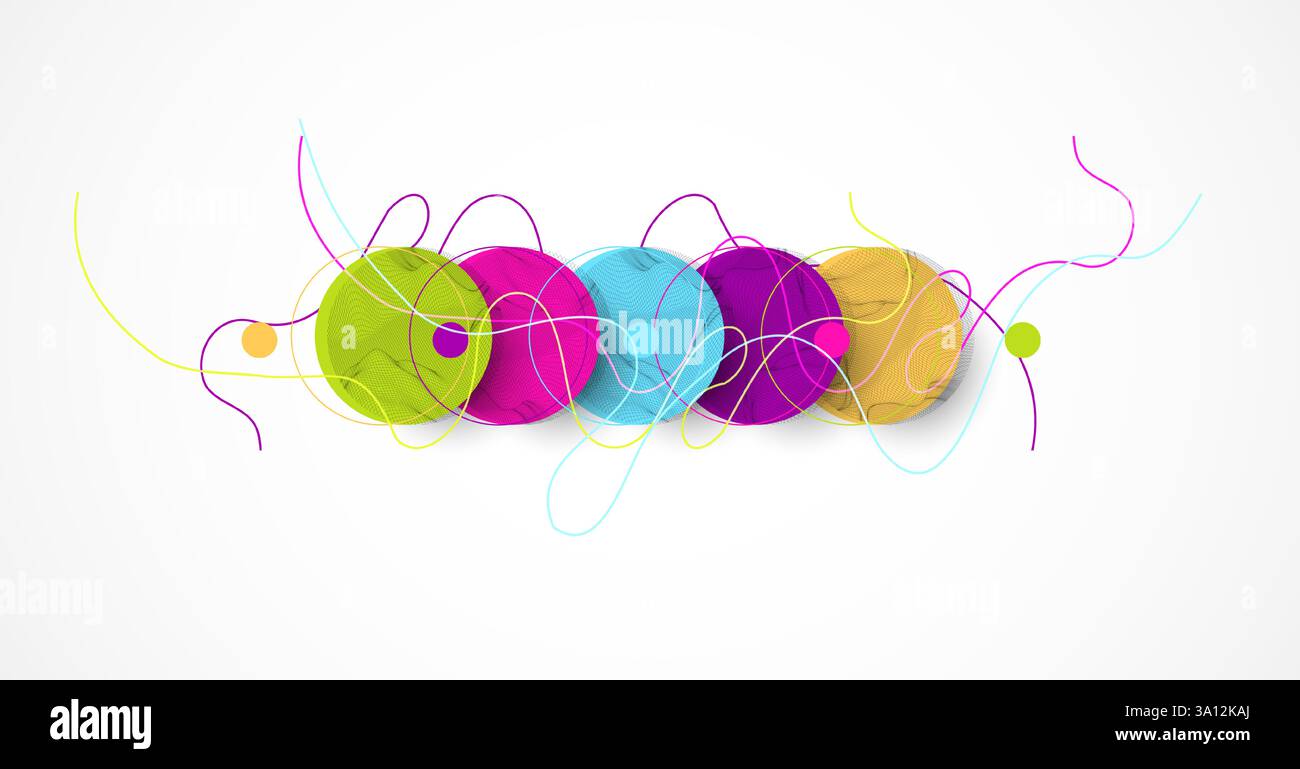Abstract colored background.  Wireframe circles. Modern science or technology art elements. Surface illustration. Vector. Stock Vector